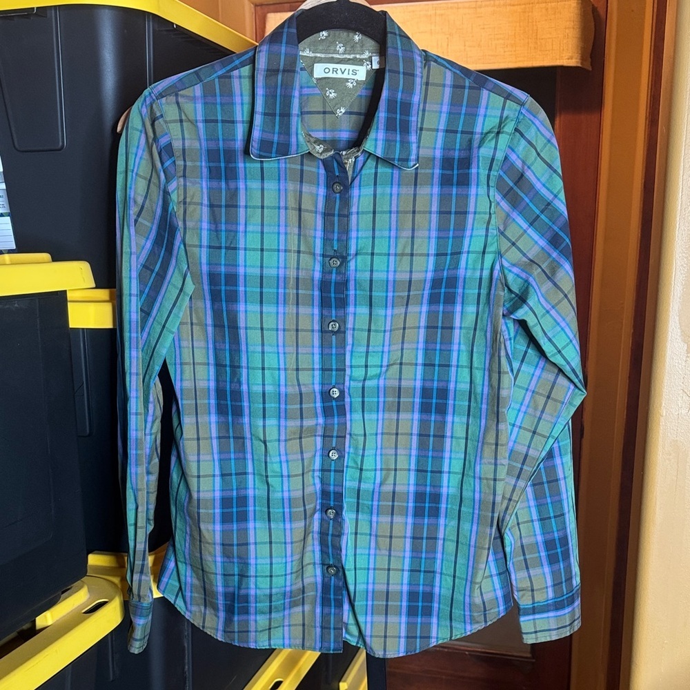 Orvis Everyday Lightweight Green Plaid Long-Sleeve Shirt Size 6